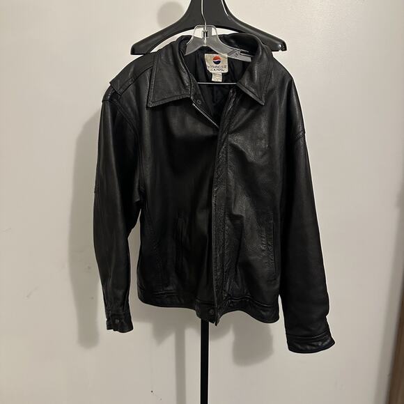 Vintage Y2K 90's Nothing Else Is A Pepsi Black 100% Leather Jacket Men's Size XL - Picture 1 of 4